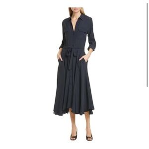 EQUIPMENT FEMME | $475 Jacquot Long Sleeve Midi Shirtdress in Eclipse, Size 4